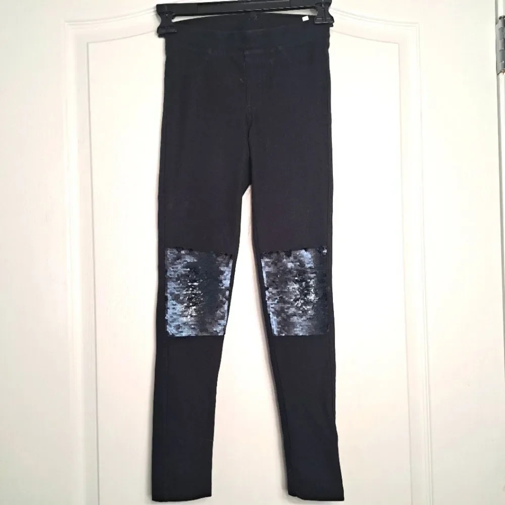 Black Sequin Knee Jegging Leggings